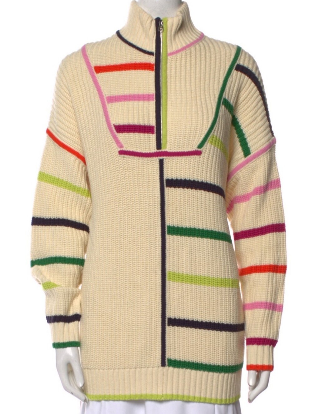 Staud  Striped Hampton Oversized Chunky Sweater Women's XS Boho 1/4 Zip